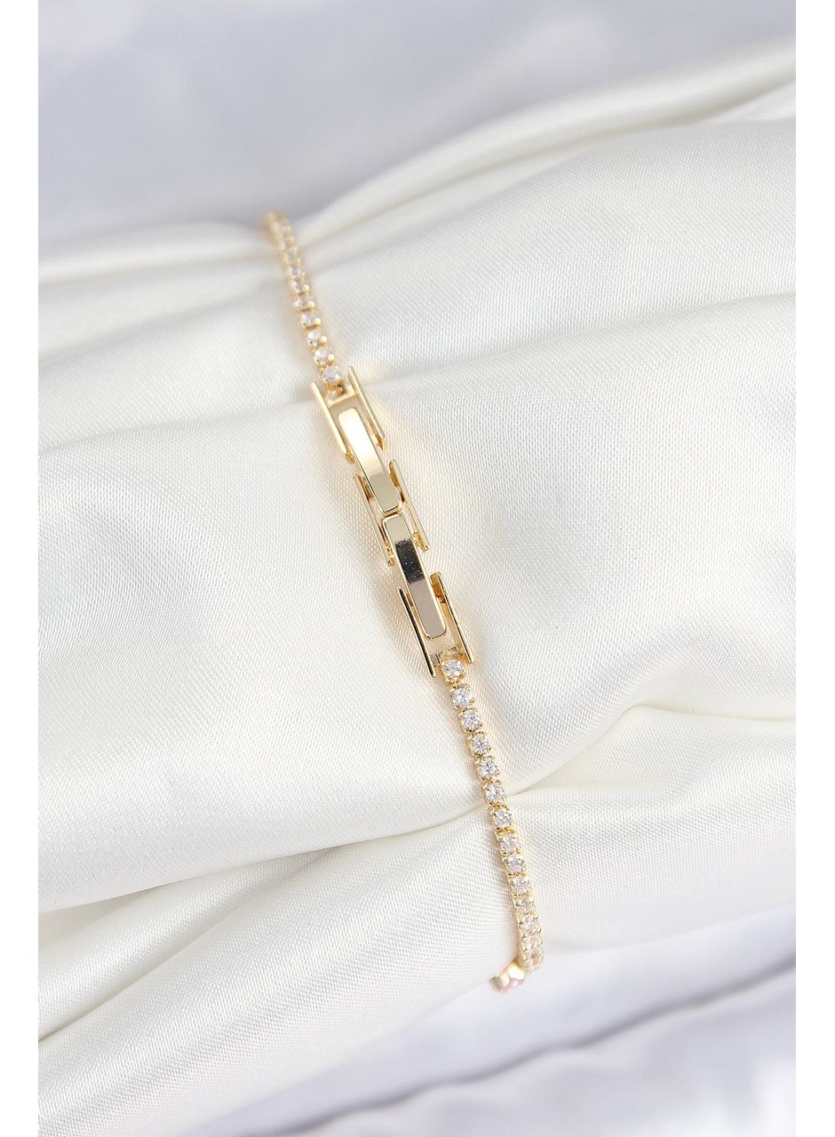 Pirinç Zirkon Taşlı Kare Model Gold Renk Kadın Bilekilk