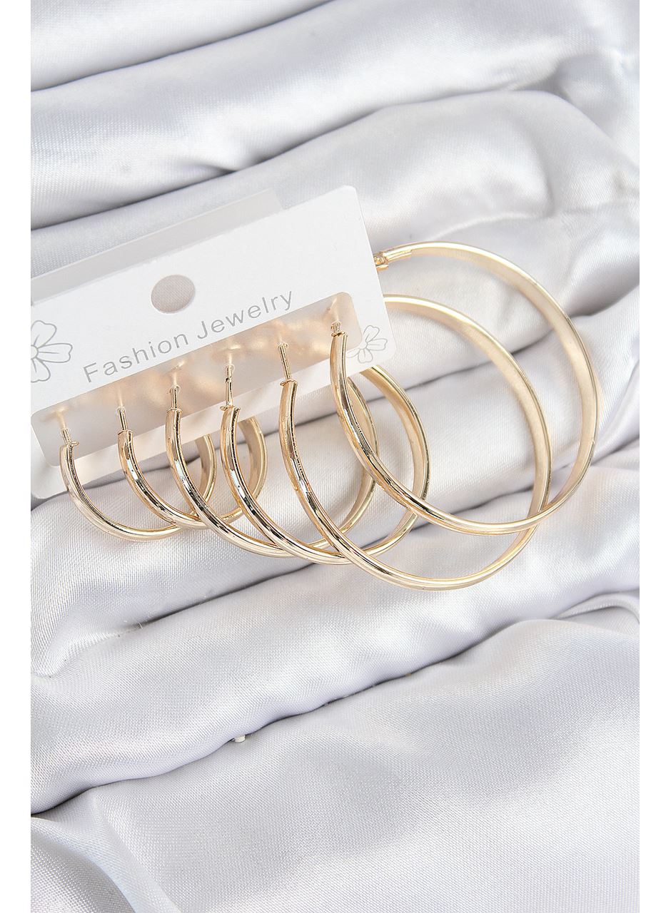 Pirinç Halka Model Gold Renk Kadın Set Küpe