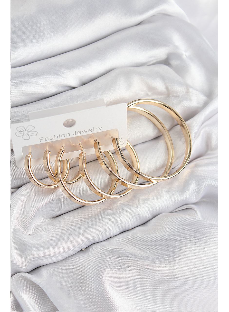 Pirinç Halka Model Gold Renk Kadın Set Küpe