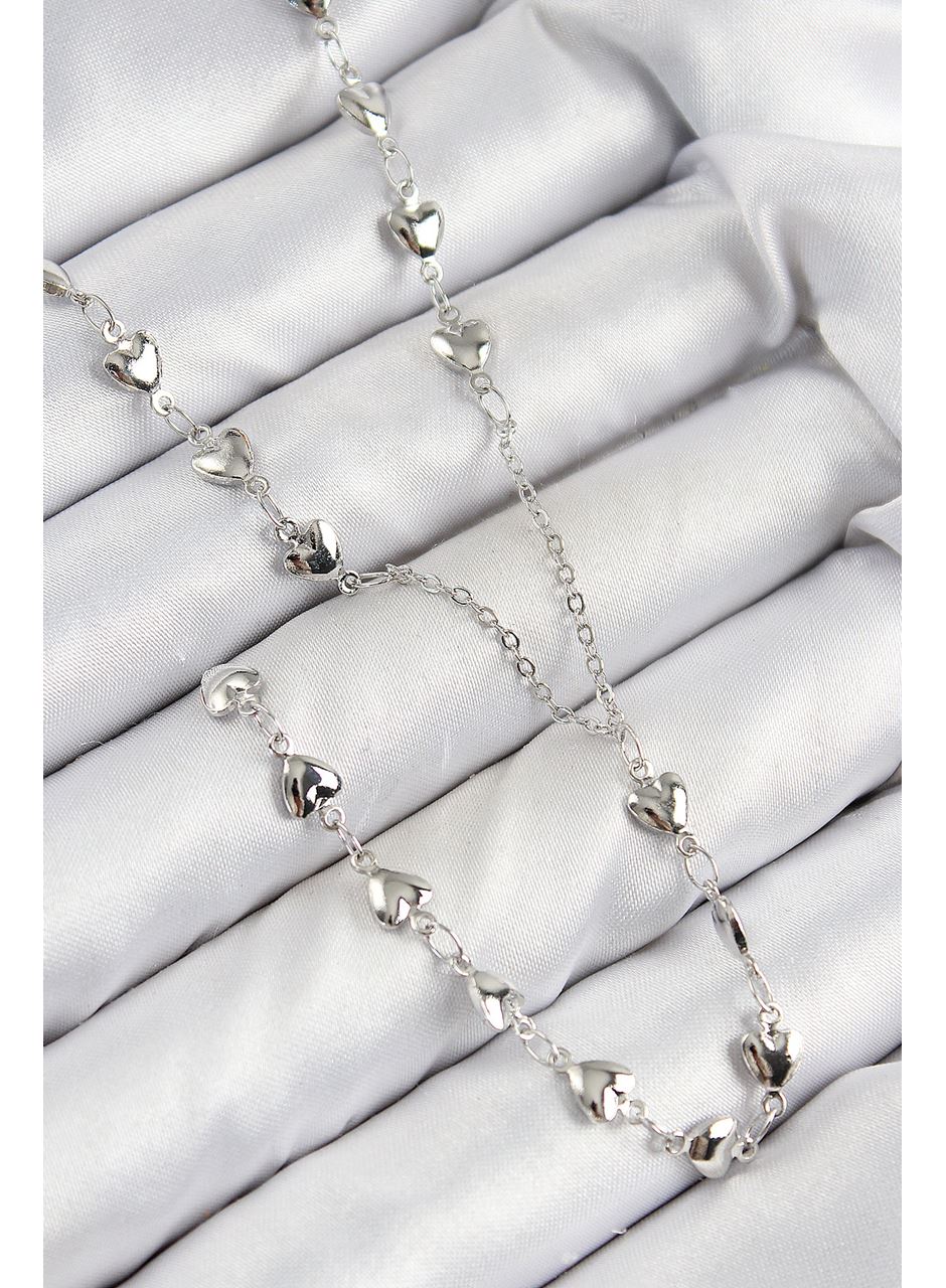 Pirinç Zirkon Taşlı Kalp Model Gümüş Renk Y Kolye