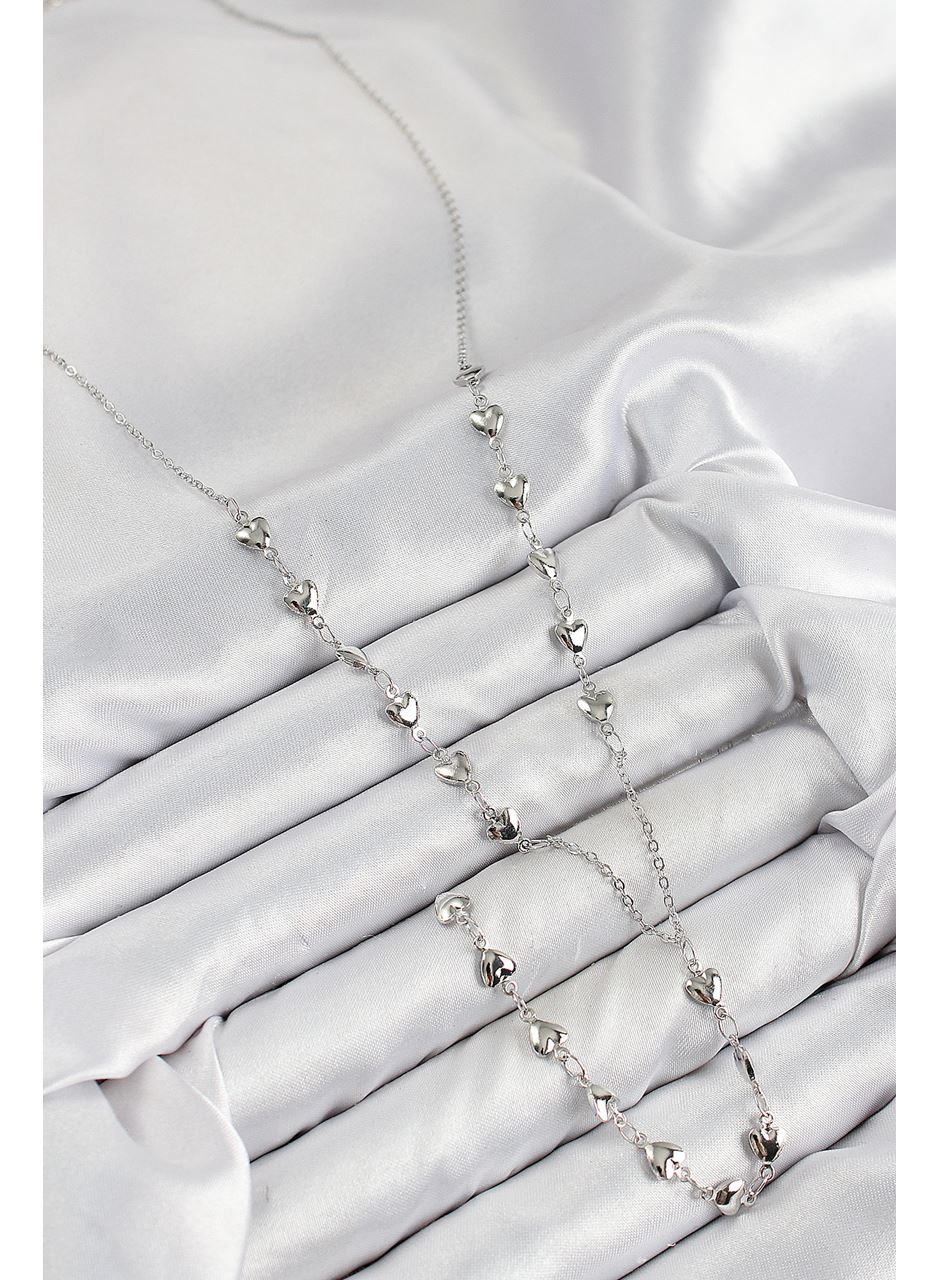 Pirinç Zirkon Taşlı Kalp Model Gümüş Renk Y Kolye