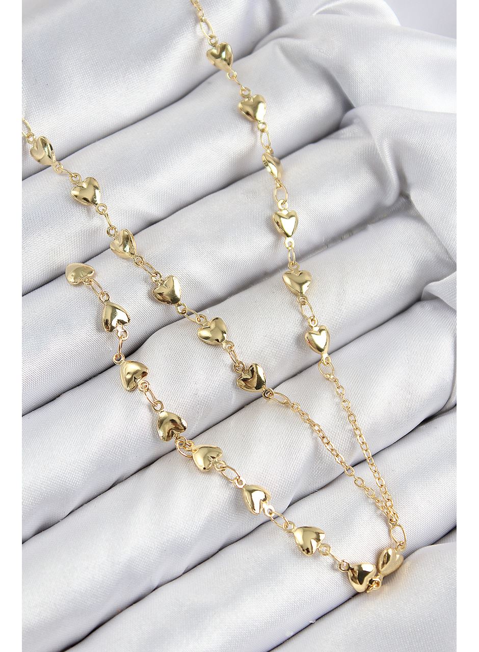 Pirinç Zirkon Taşlı Kalp Model Gold Renk Y Kolye