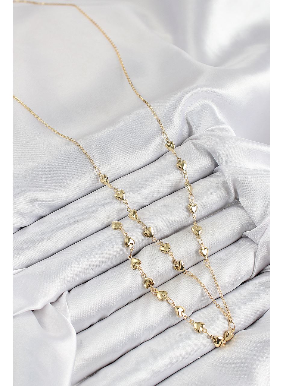 Pirinç Zirkon Taşlı Kalp Model Gold Renk Y Kolye