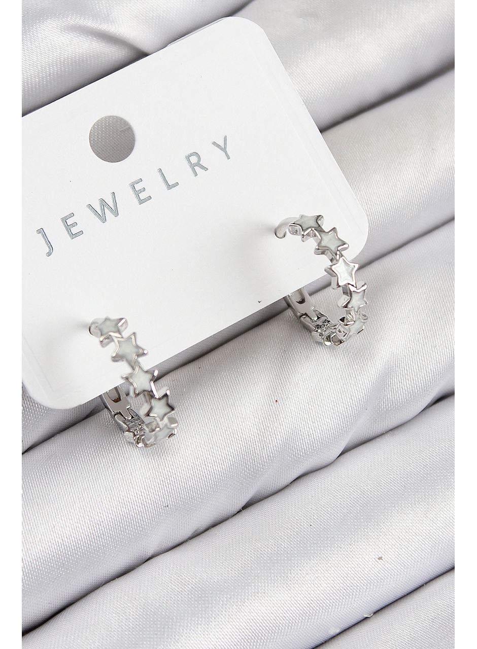 Pirinç Zirkon Taşlı Yıldız Model Gümüş Renk Kadın Küpe