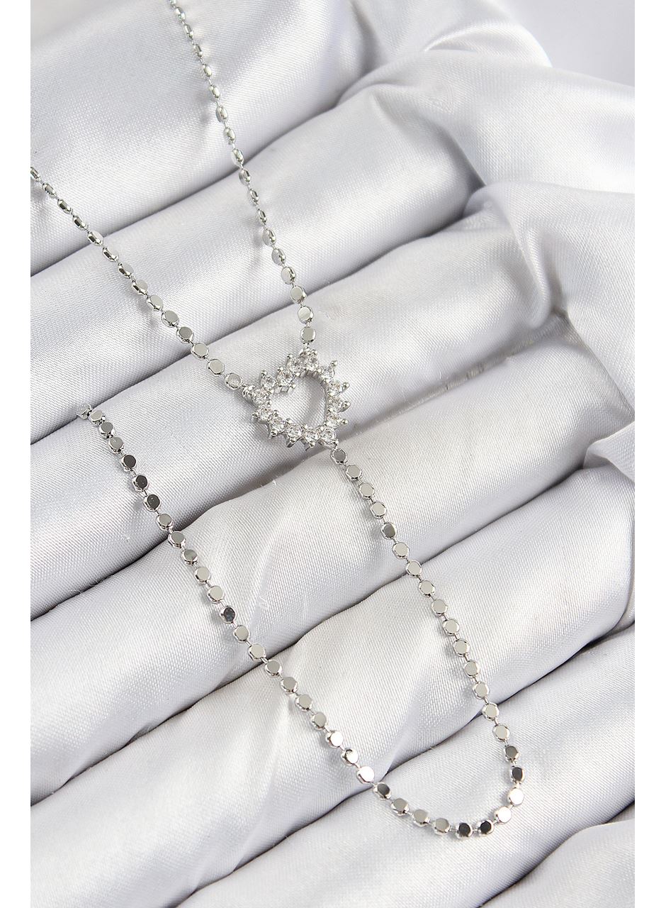 Pirinç Zirkon Taşlı Ezme Zincirli Kalp Model Gümüş Renk Y Kolye