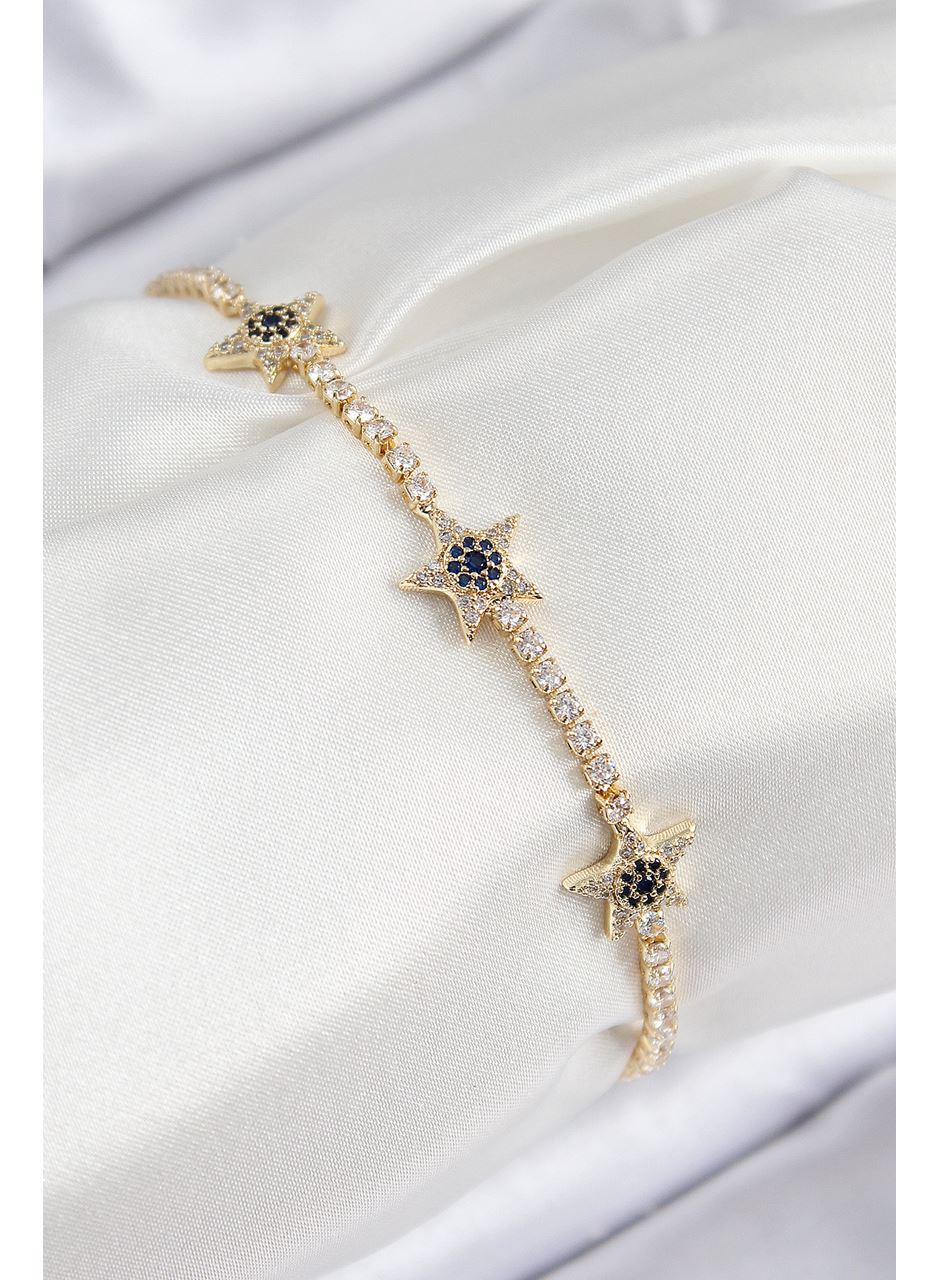 Pirinç Zirkon Taşlı Yıldız Model Gold Renk Kadın Bileklik