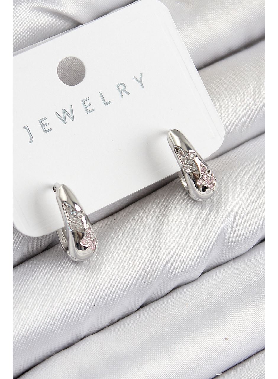 Pirinç Zirkon Taş Desenli Model Gümüş Renk Kadın Küpe