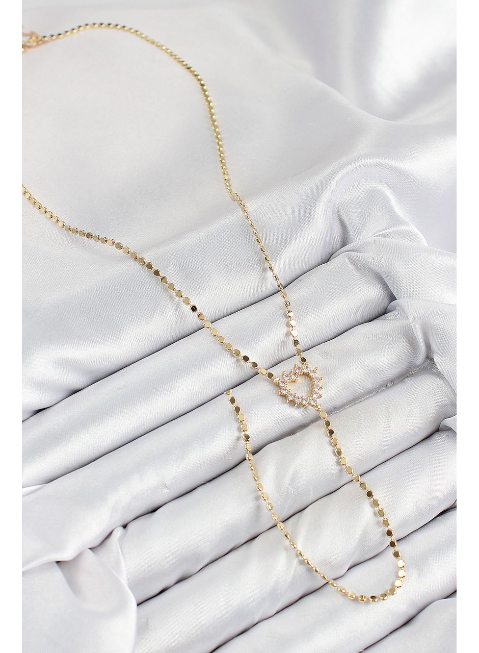 Pirinç Zirkon Taşlı Ezme Zincirli Kalp Model Gold Renk Y Kolye