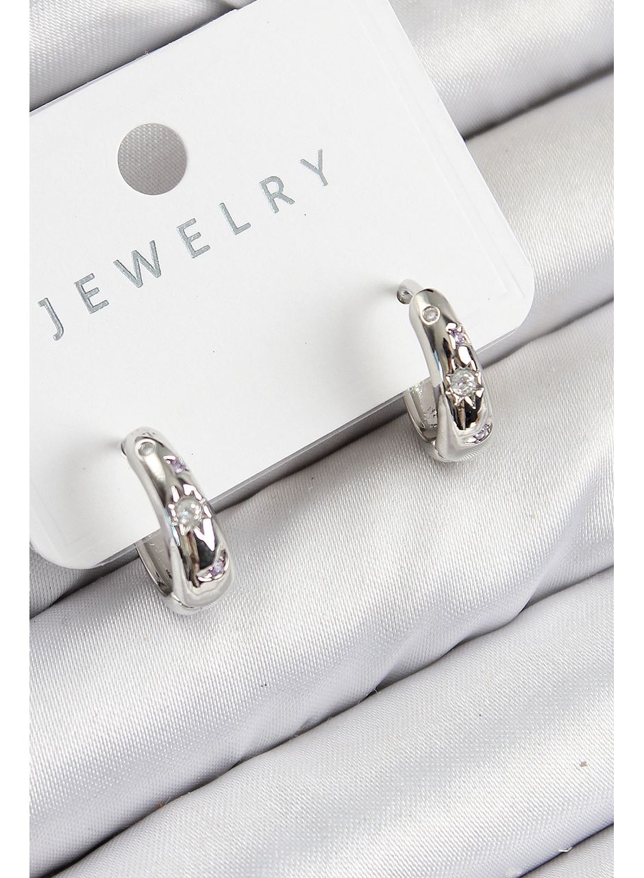 Pirinç Zirkon Taşlı Halka Model Gümüş Renk Kadın Küpe