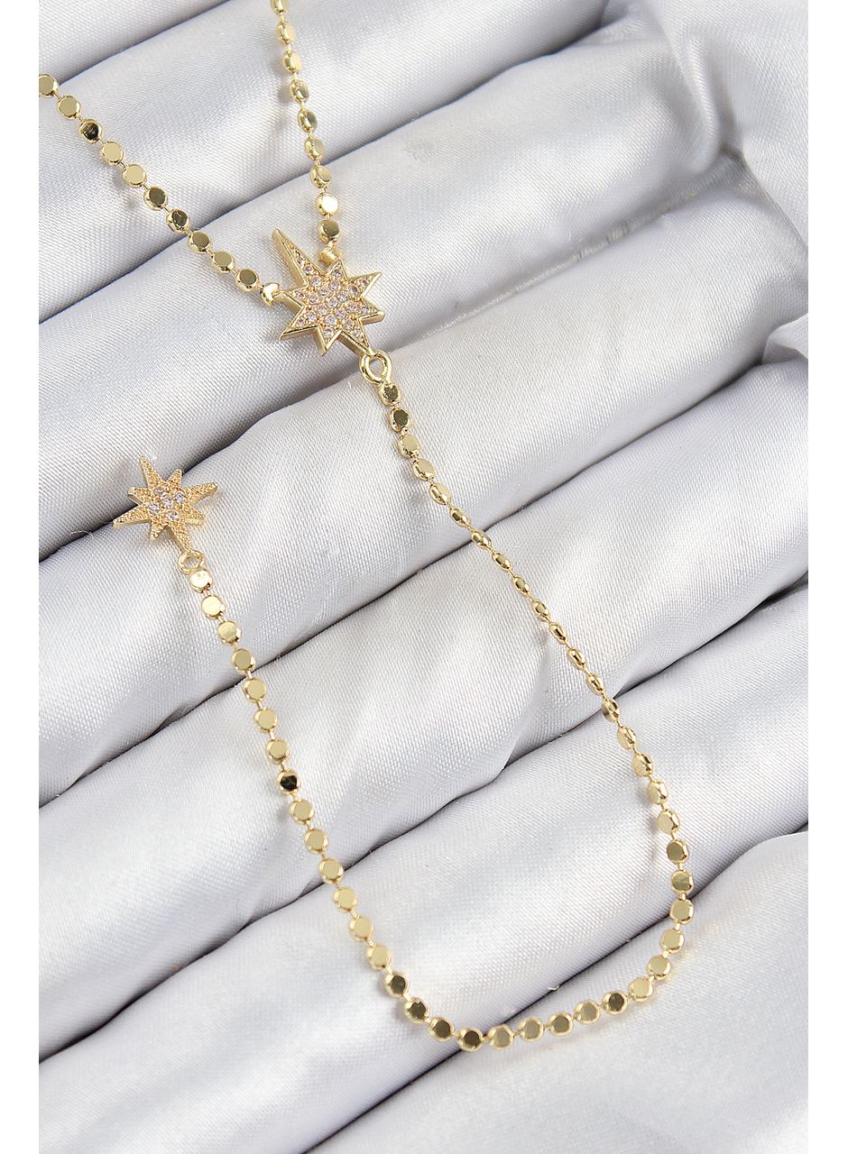 Pirinç Zirkon Taşlı Ezme Zincirli Kutup Yıldızı Model Gold Renk Y Kolye