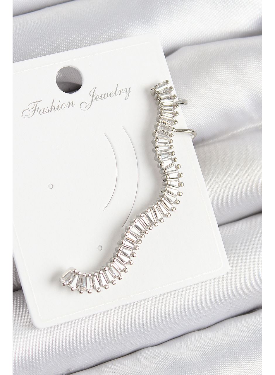 Pirinç Su Yolu Model Gümüş Renk Sağ Kıkırdak Küpe