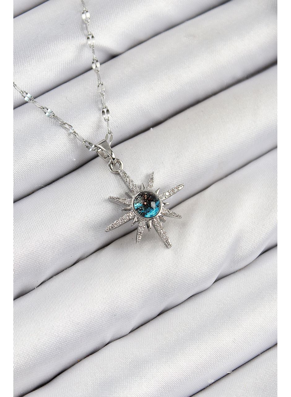 316L Çelik Zirkon Taşlı Kutup Yıldızı Model Gümüş Renk Kadın Kolye