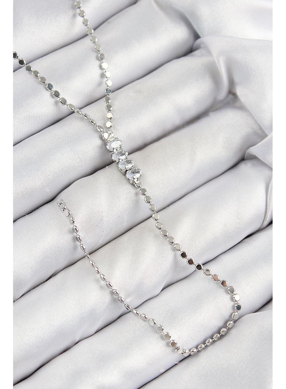 Pirinç Zirkon Taşlı Ezme Zincirli Model Gümüş Renk Y Kolye