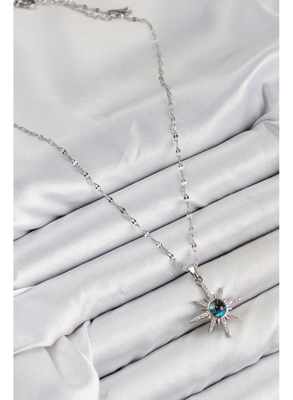 316L Çelik Zirkon Taşlı Kutup Yıldızı Model Gümüş Renk Kadın Kolye