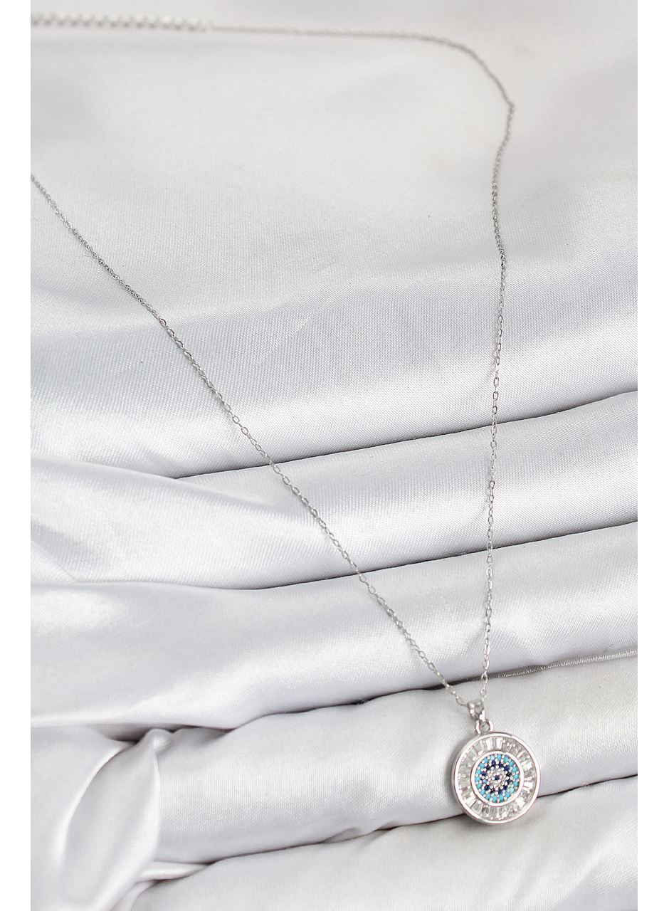 Pirinç Zirkon Taşlı Su Yolu Nazar Model Gümüş Renk Kadın Kolye