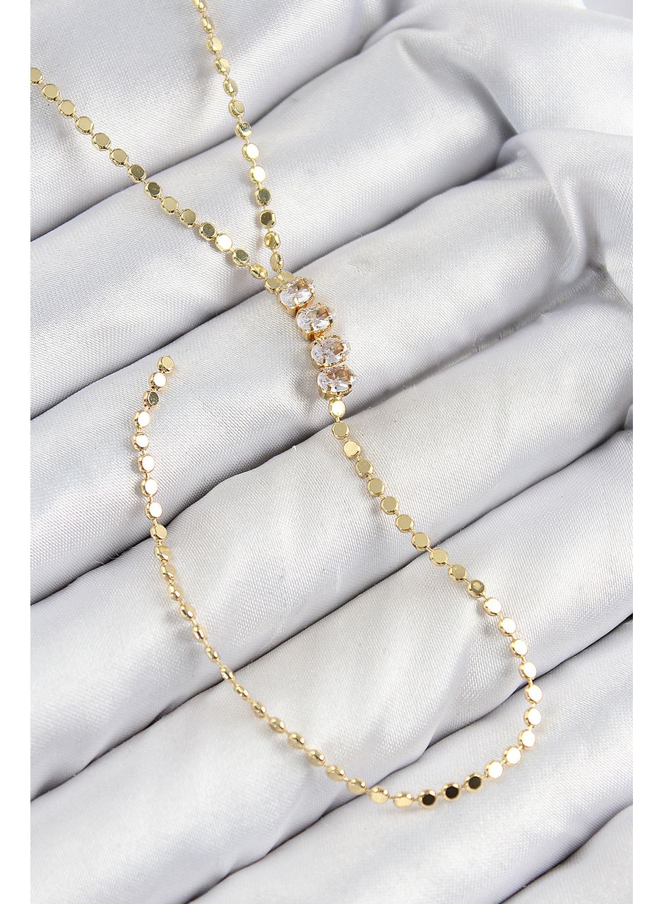 Pirinç Zirkon Taşlı Ezme Zincirli Model Gold Renk Y Kolye