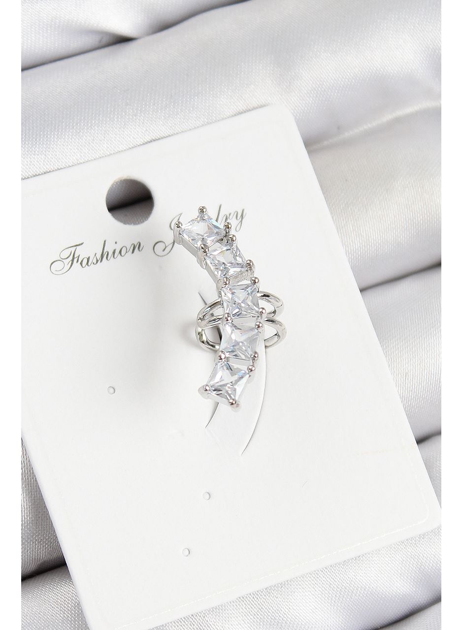 Pirinç Zirkon Taşlı Model Gümüş Renk Sağ Kıkırdak Küpe