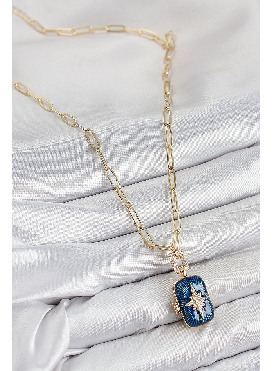 Pirinç Zirkon Taşlı Açılabilir Kutup Yıldızı Model Gold Renk Kadın Kolye