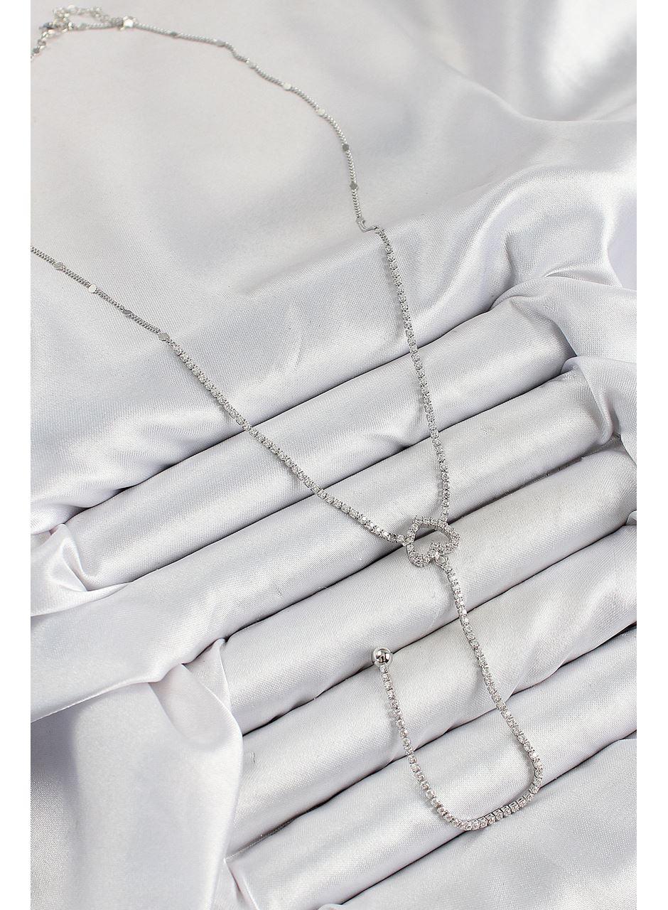 Pirinç Zirkon Taşlı Kalp Model Gümüş Renk  Y Kolye