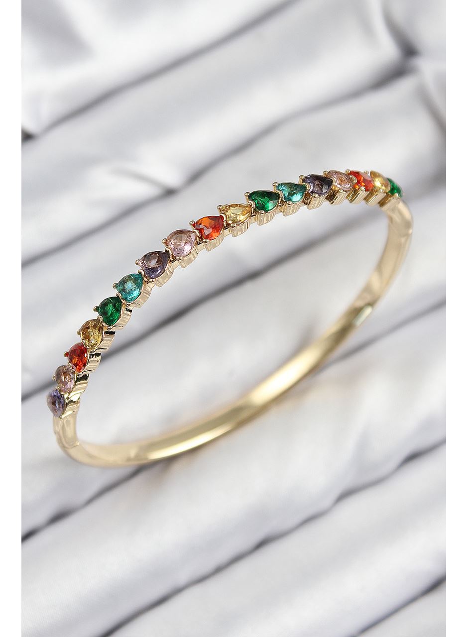 Pirinç Renkli Zirkon Taşlı Kalp Model Gold Renk Kadın Kelepçe