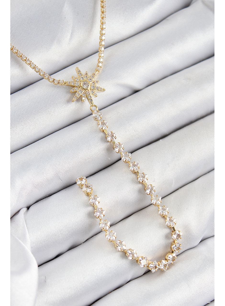 Pirinç Zirkon Taşlı Kutup Yıldızı Model Gümüş Renk Y Kolye