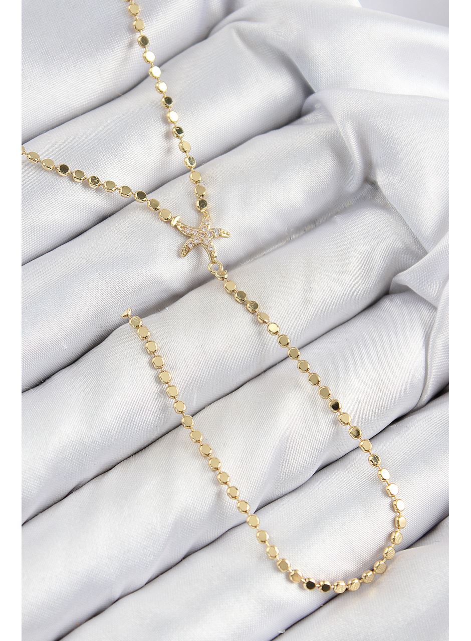 Pirinç Zirkon Taşlı Ezme Zincirli Deniz Yıldızı Model Gold Renk Y Kolye