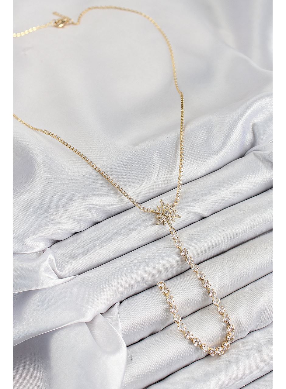 Pirinç Zirkon Taşlı Kutup Yıldızı Model Gümüş Renk Y Kolye