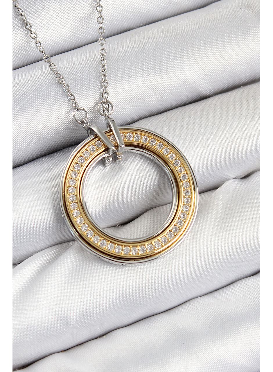 316L Çelik Zirkon Taşlı Dönen Daire Model Gold Ve Gümüş Renk Kadın Kolye
