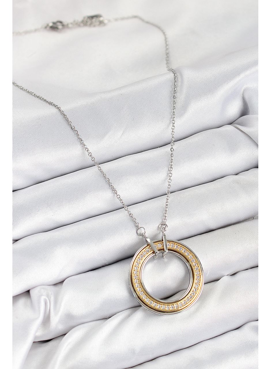 316L Çelik Zirkon Taşlı Dönen Daire Model Gold Ve Gümüş Renk Kadın Kolye