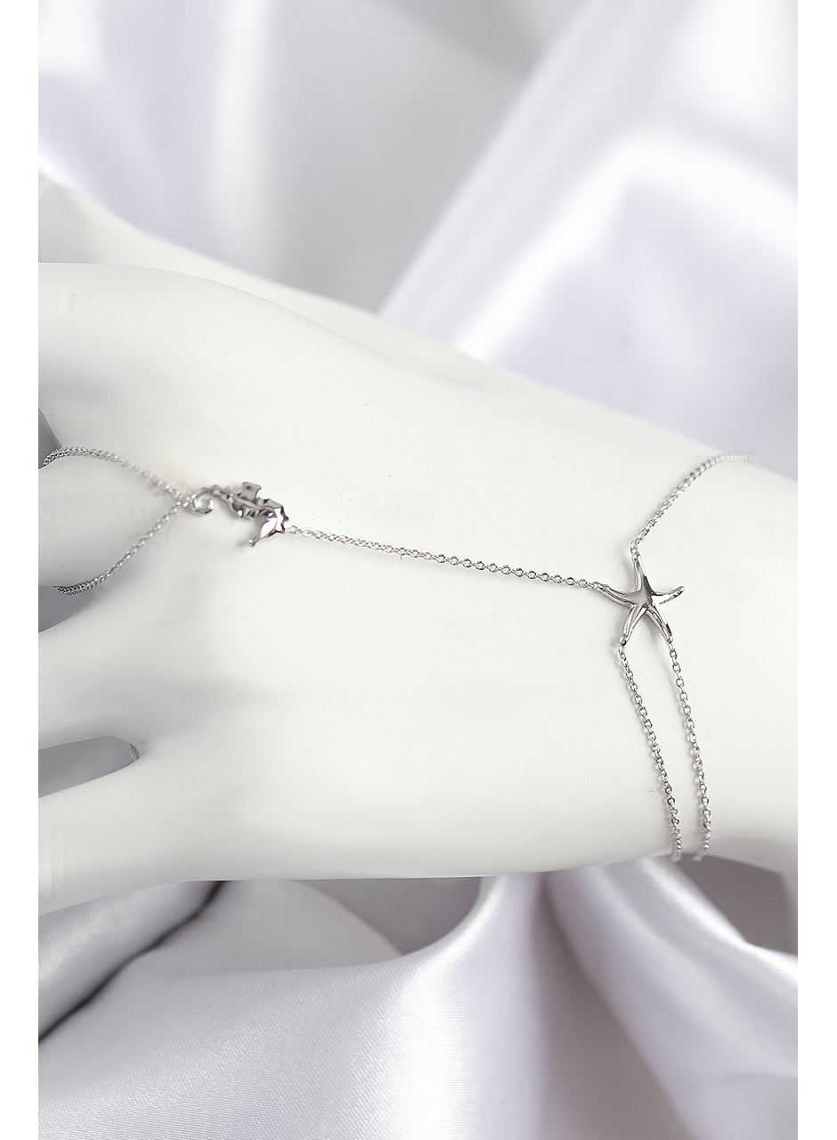 Pirinç Zirkon Taşlı Deniz Atı Ve Yıldız Model Gümüş Renk Şahmeran