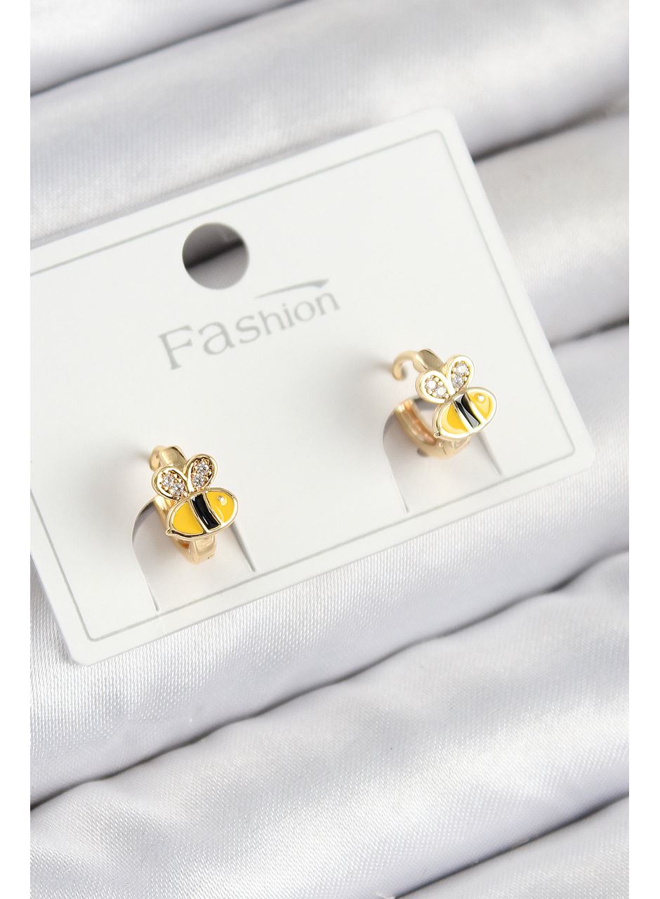 Pirinç Zirkon Taşlı Arı Model Gold Renk Çocuk Küpe