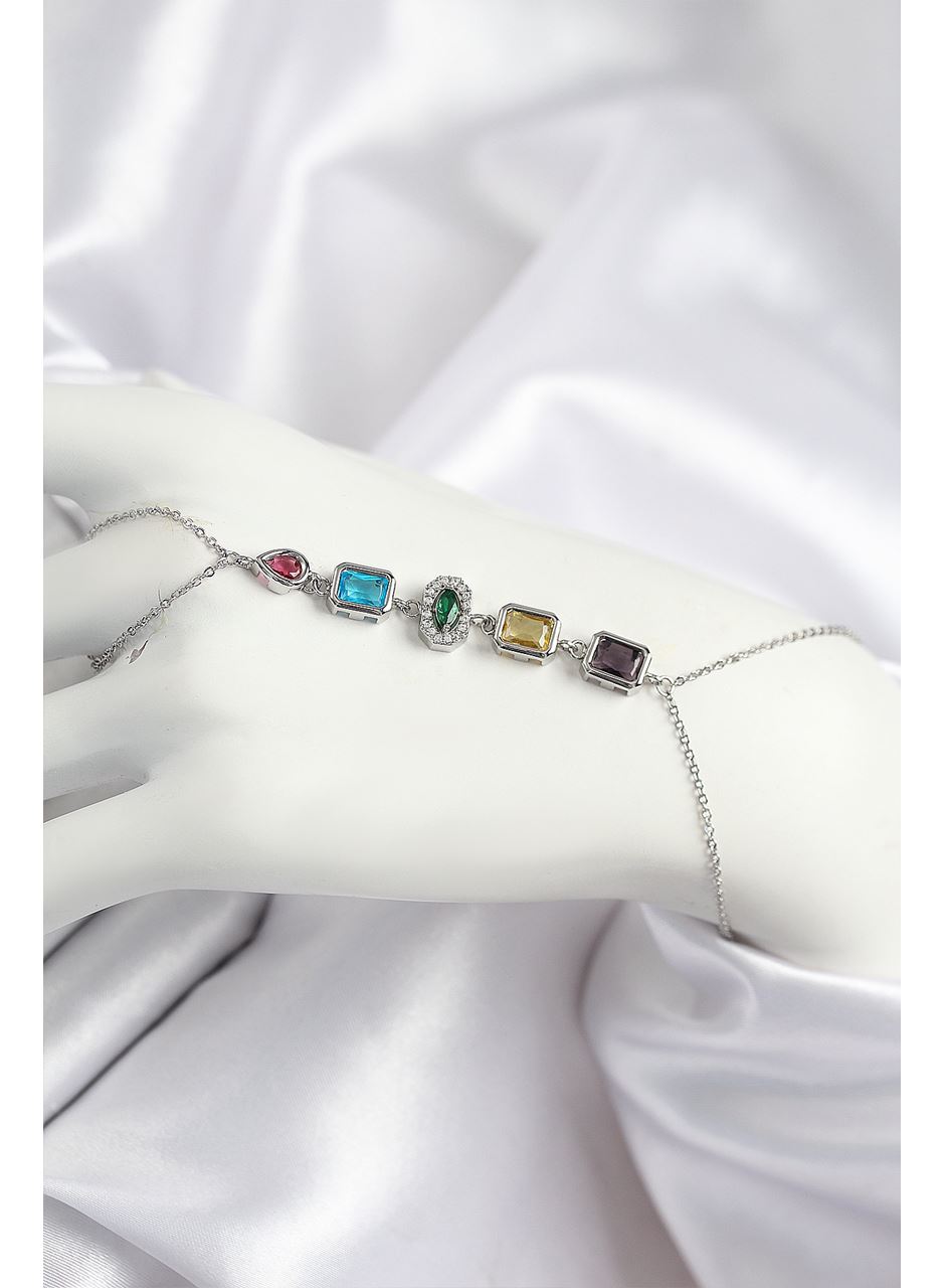 Pirinç Renkli Zirkon Taşlı Model Gümüş Renk Şahmeran