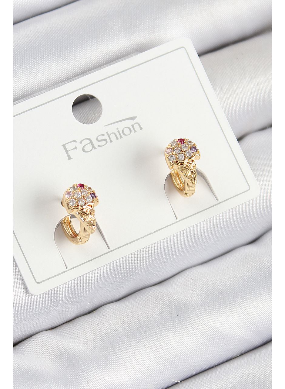 Pirinç Zirkon Taşlı Dondurma Model Gold Renk Çocuk Küpe