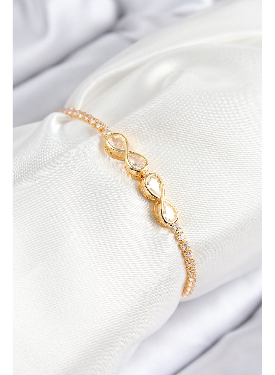 Pirinç Zirkon Taşlı Sonsuzluk Model Gold Renk Asansörlü Kadın Bileklik