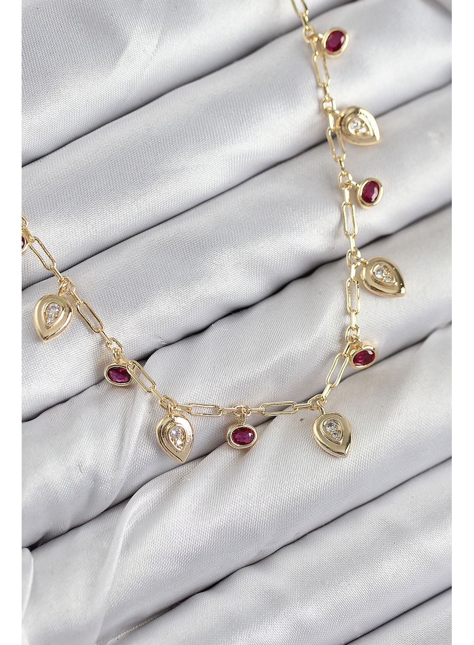 Pirinç Zirkon Taşlı Sallantılı Damla Model Gold Renk Kadın Kolye