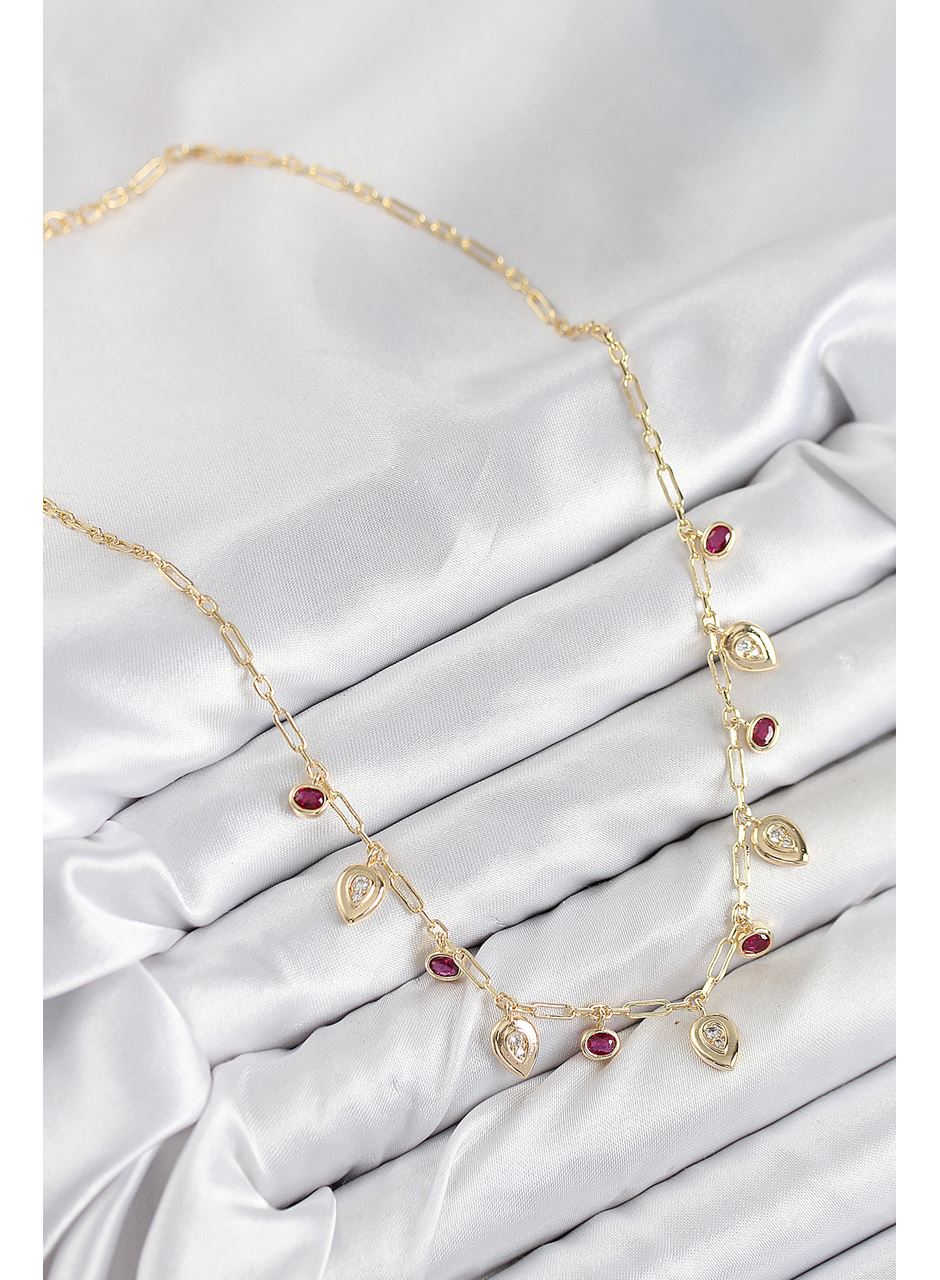 Pirinç Zirkon Taşlı Sallantılı Damla Model Gold Renk Kadın Kolye