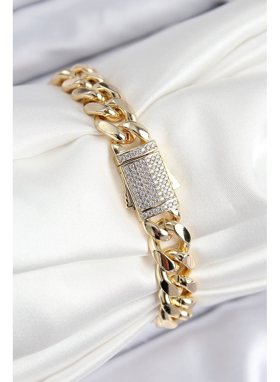 VIP Pirinç Zirkon Taşlı Klasik Zincir Model Gold Renk Kadın Bileklik