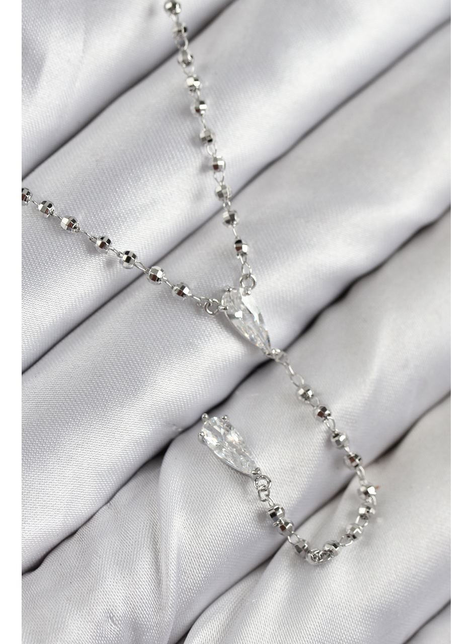 Pirinç Zirkon Taşlı Gümüş Renk Kadın Y Kolye