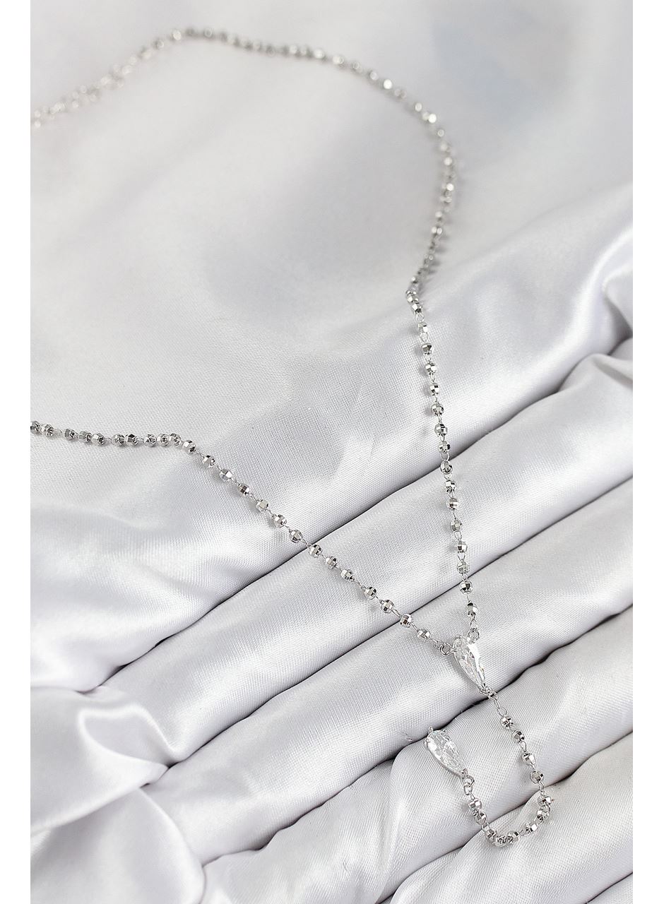 Pirinç Zirkon Taşlı Gümüş Renk Kadın Y Kolye