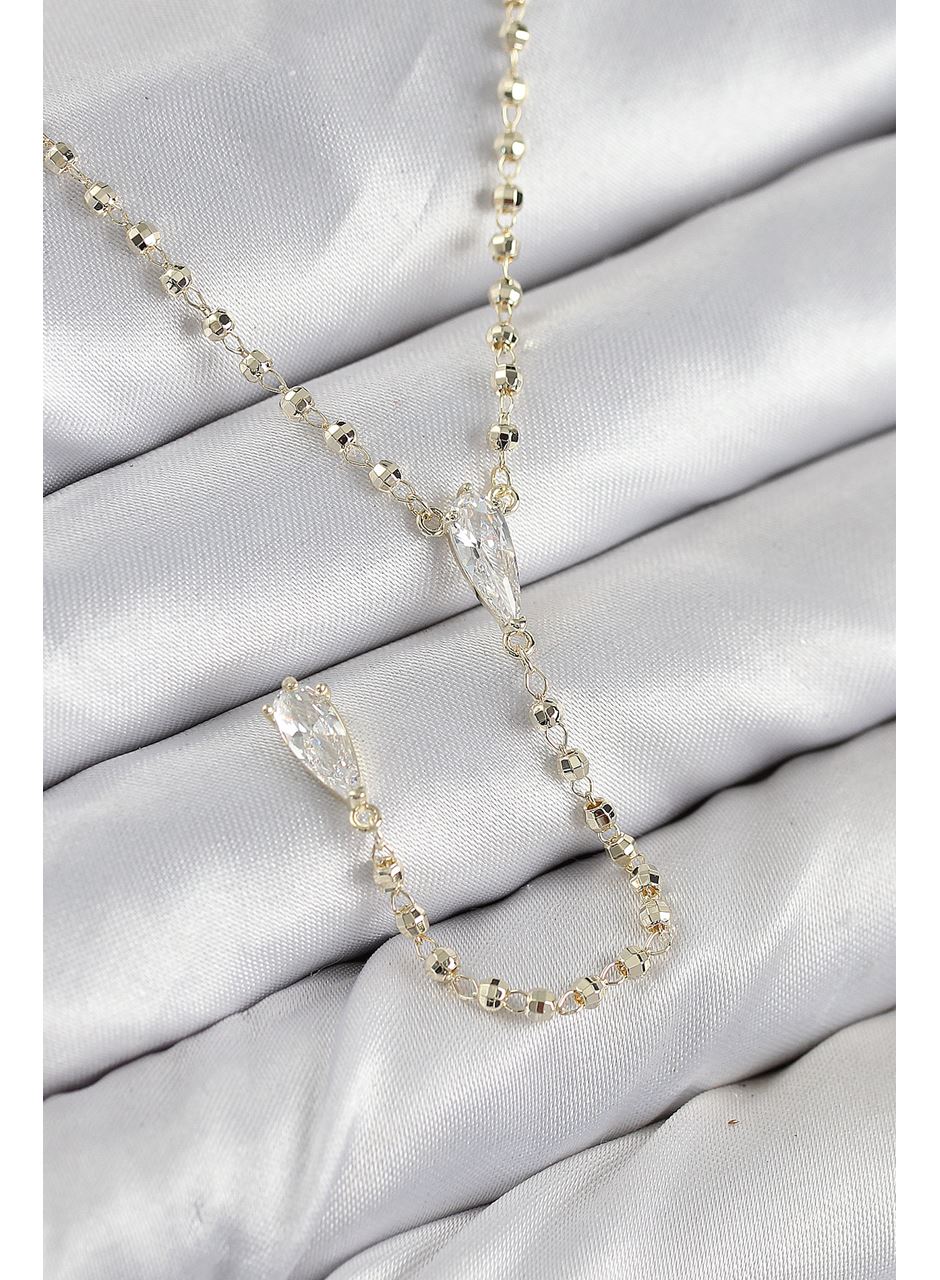 Pirinç Zirkon Taşlı Gold Renk Kadın Y Kolye