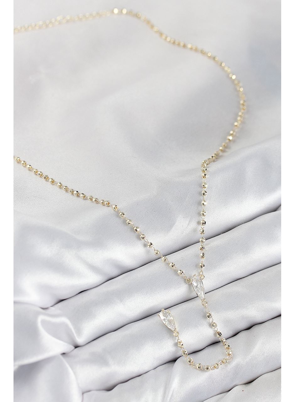 Pirinç Zirkon Taşlı Gold Renk Kadın Y Kolye