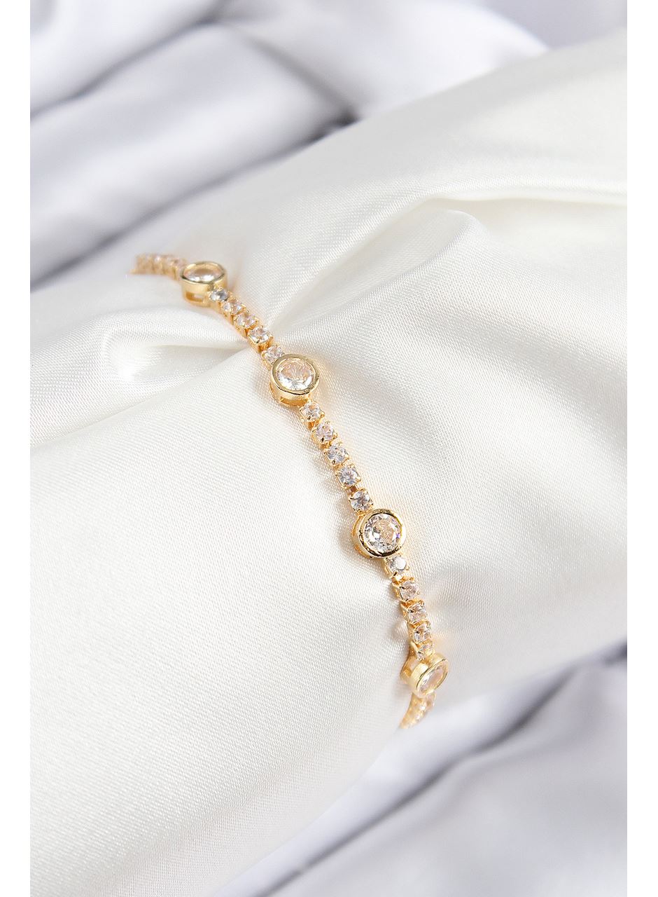 Pirinç Zirkon Taşlı Daire Model Gold Renk Asansörlü Kadın Bileklik