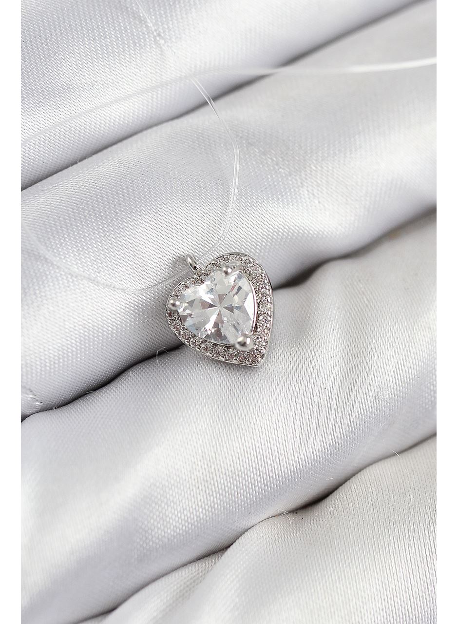 Misineli Kalp Model Gümüş Renk Hayalet Kolye