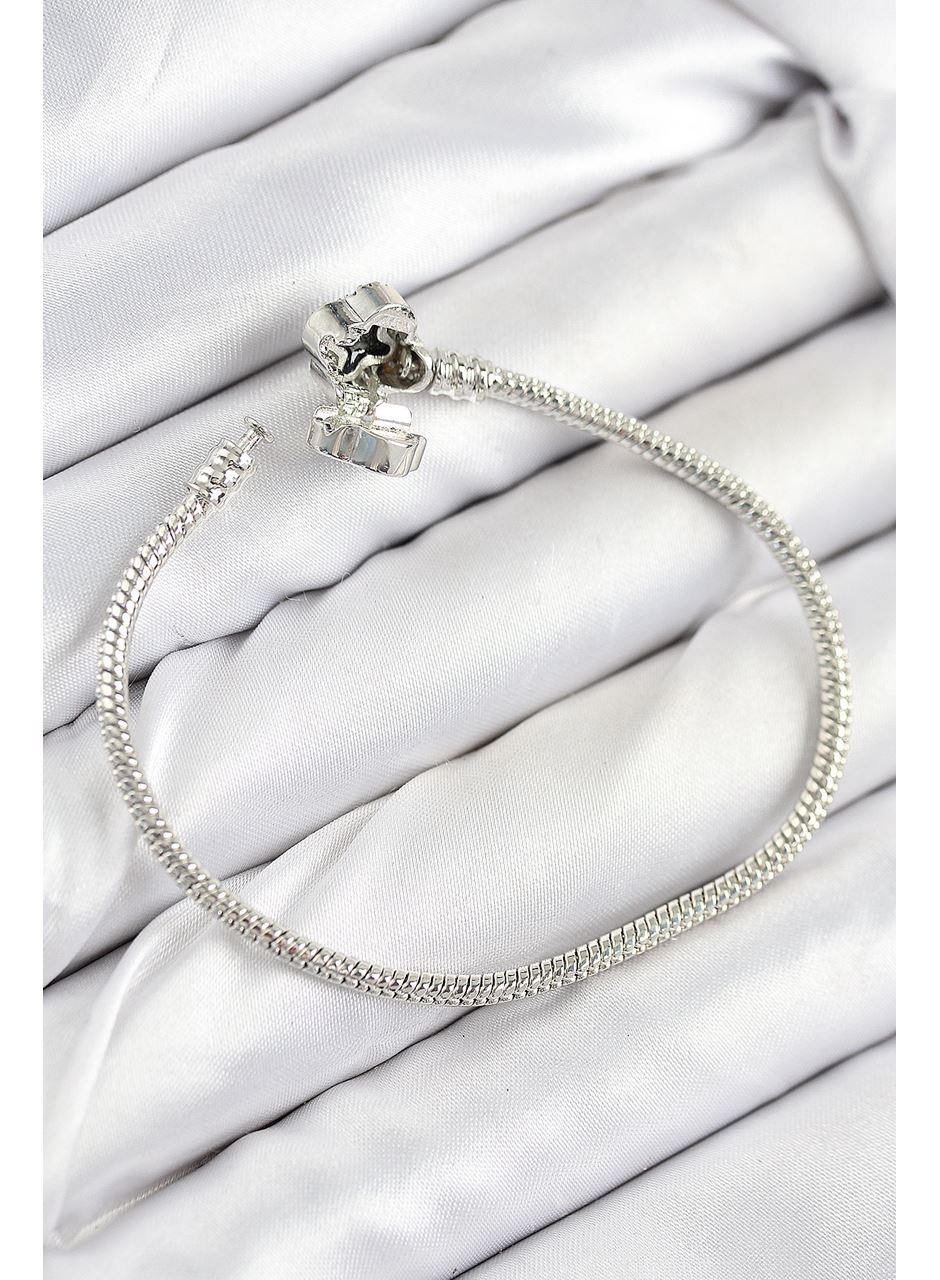 Pirinç Charm Zirkon Taşlı Yonca Model Gümüş Renk Kadın Bileklik