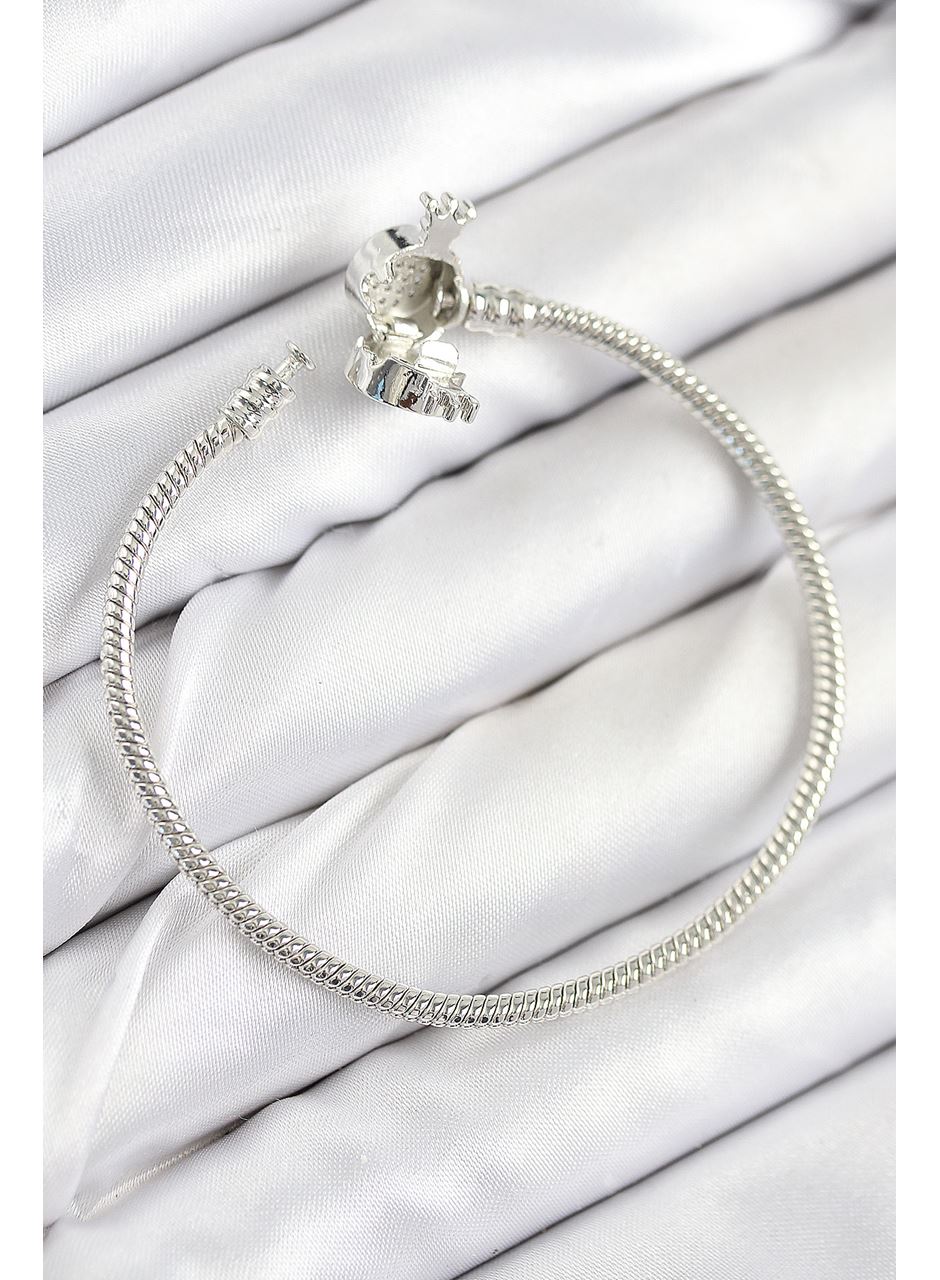 Pirinç Charm Zirkon Taşlı Taç Model Gümüş Renk Kadın Bileklik