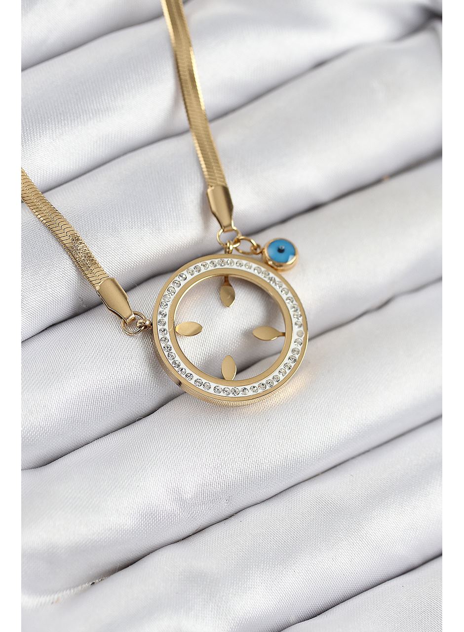 316L Çelik Zirkon Taşlı Çeyrek Takılabilir Gold Renk Kadın Kolye