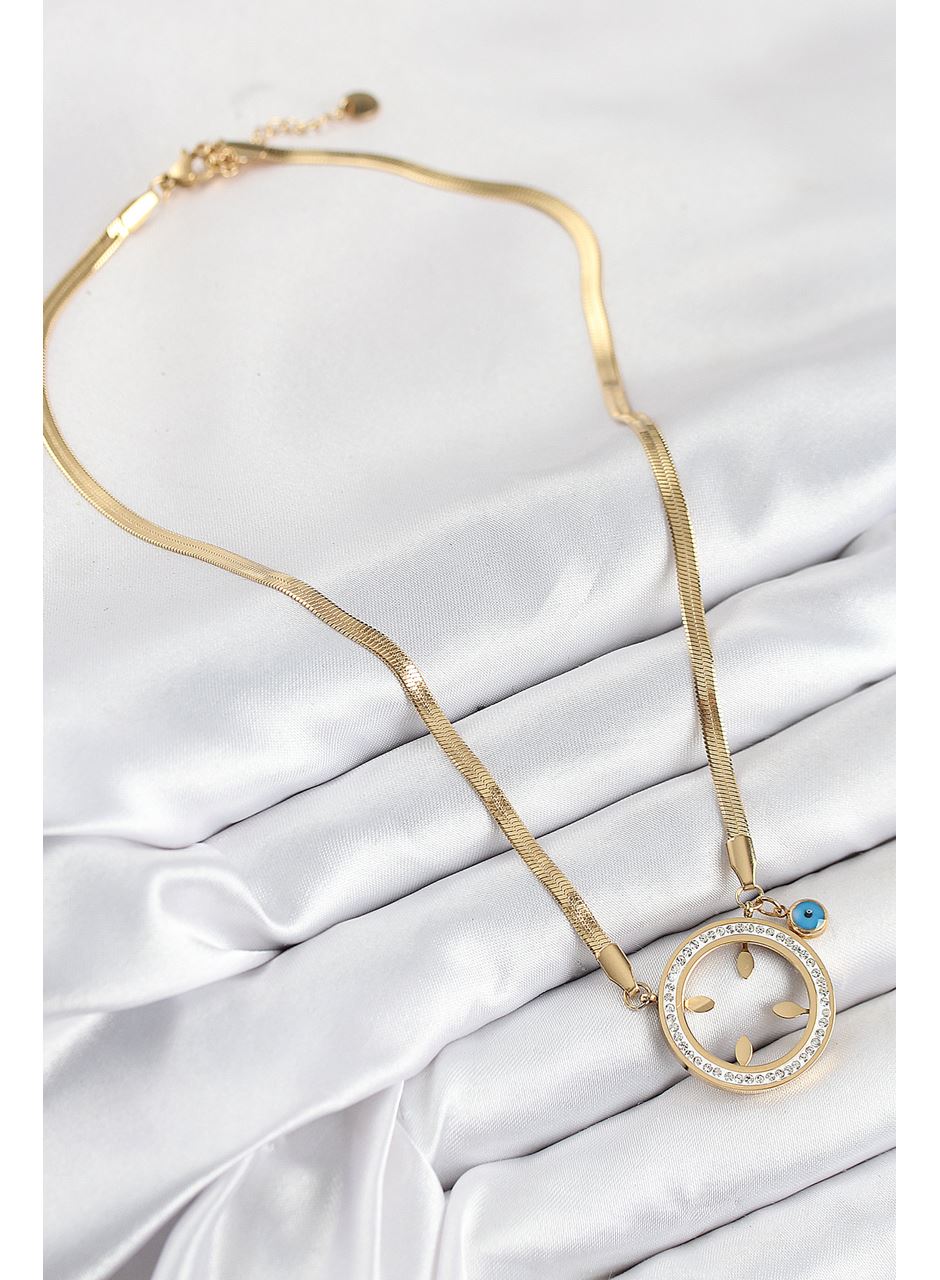 316L Çelik Zirkon Taşlı Çeyrek Takılabilir Gold Renk Kadın Kolye