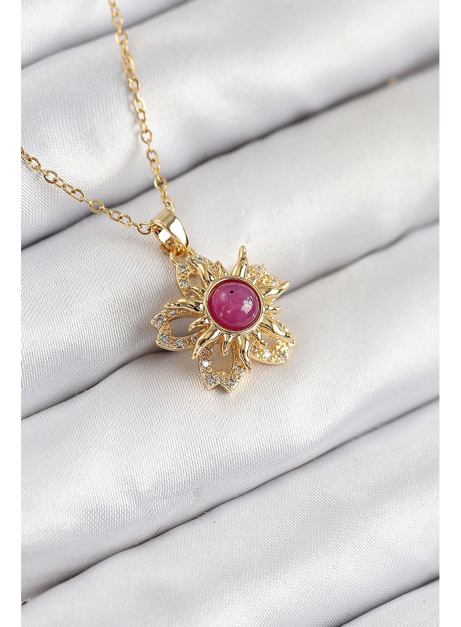 316L Çelik Zirkon Taşlı Döner Güneş Model Gold Renk Kadın Kolye