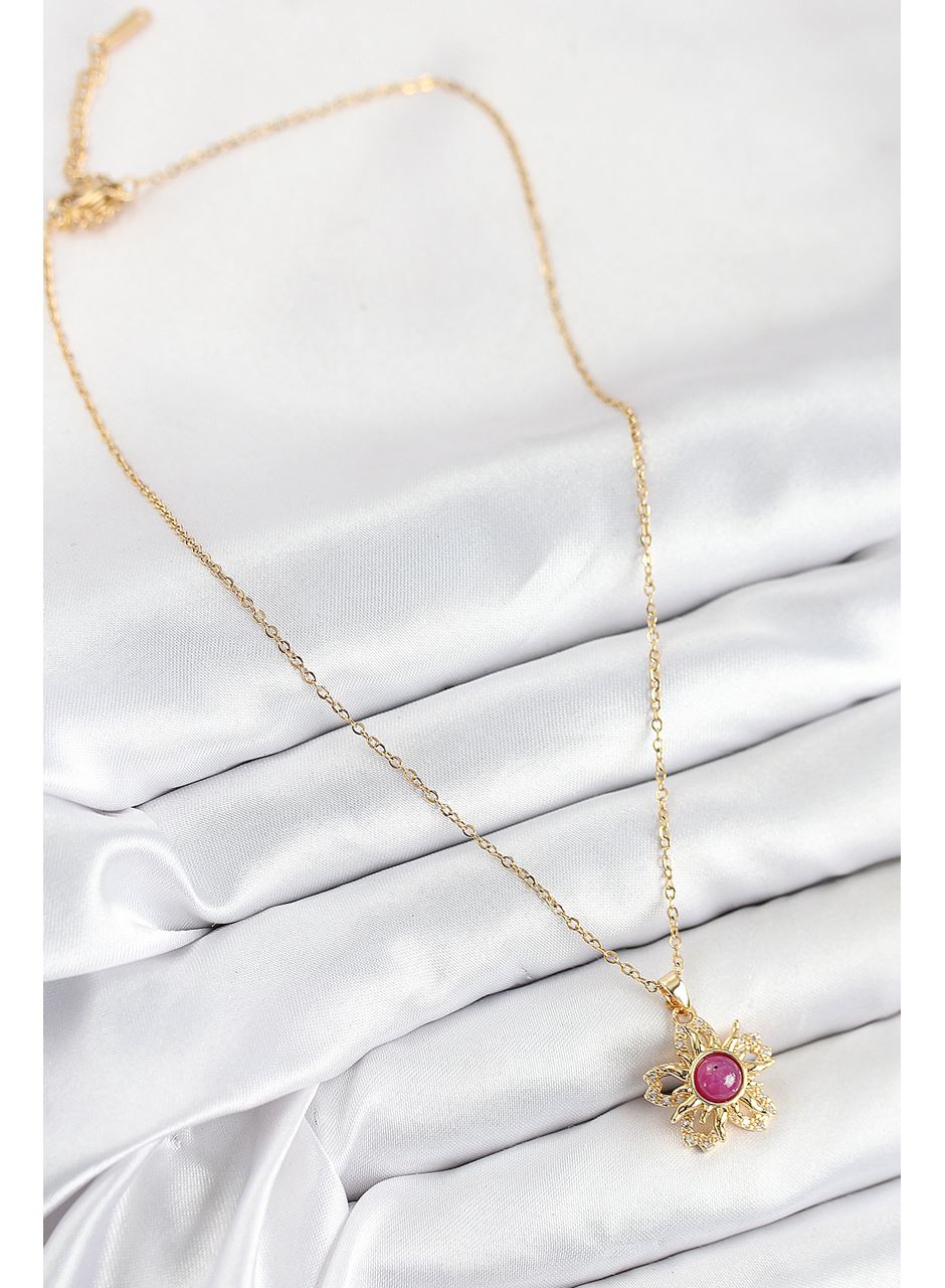 316L Çelik Zirkon Taşlı Döner Güneş Model Gold Renk Kadın Kolye