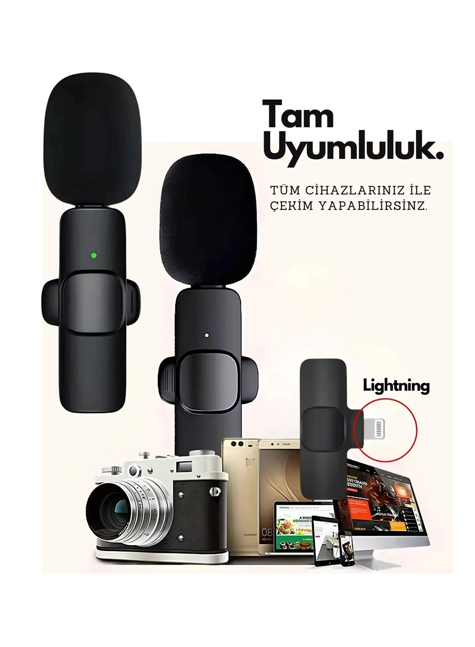 Type-C Çiftli Kablosuz Yaka Mikrofon Seti Telefon Vlog Canlı Yayın TikTok YouTube Uyumlu (